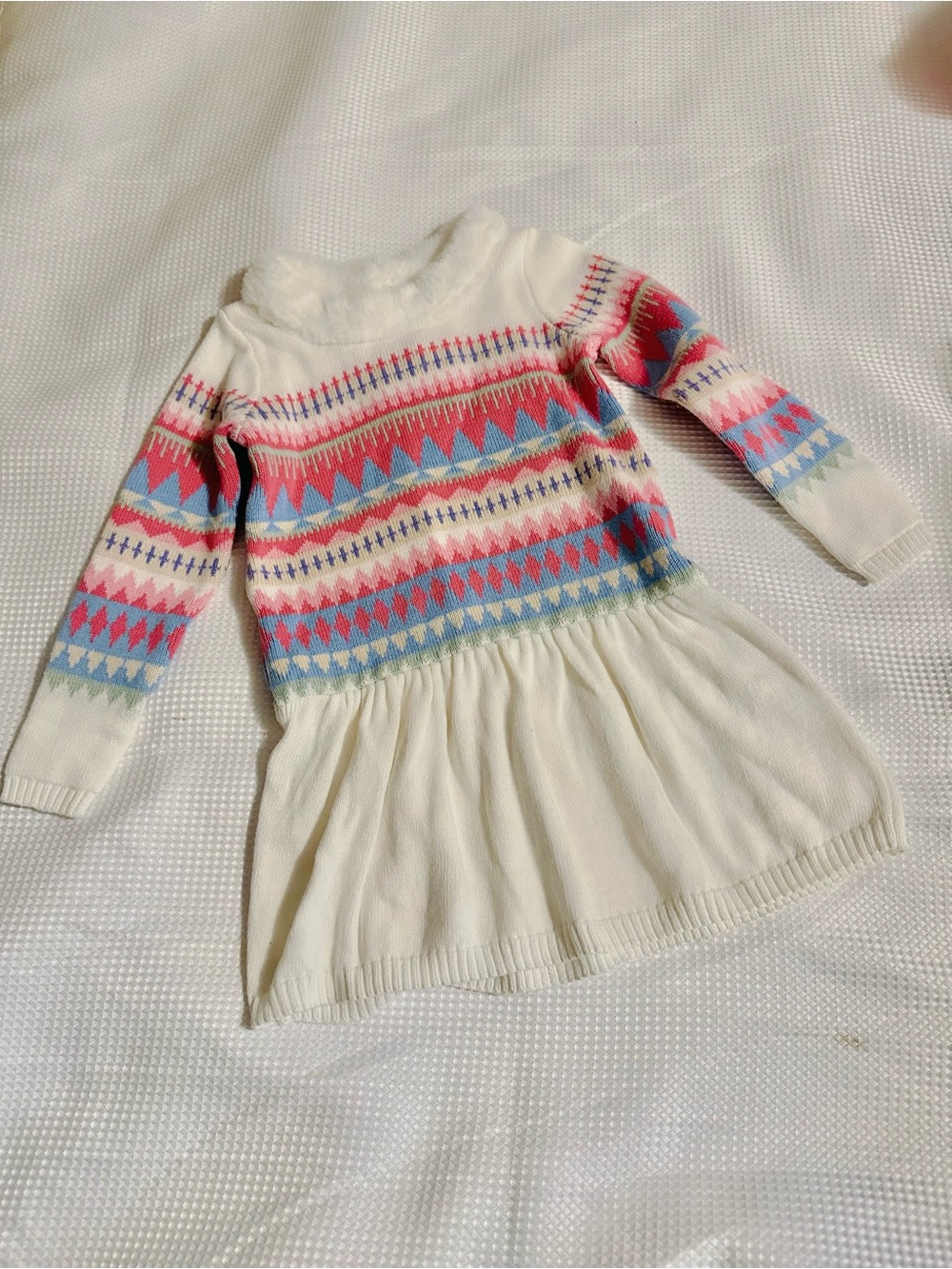 Gymboree Cream Knit Dress with Pink & Blue Fair Isle Accents
